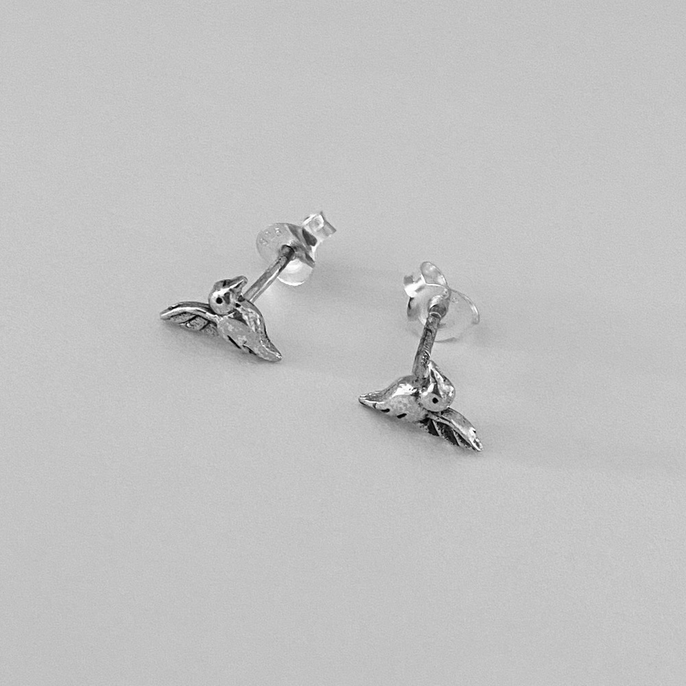 Sterling Silver Tiny Stud Hummingbird Earrings - image 2